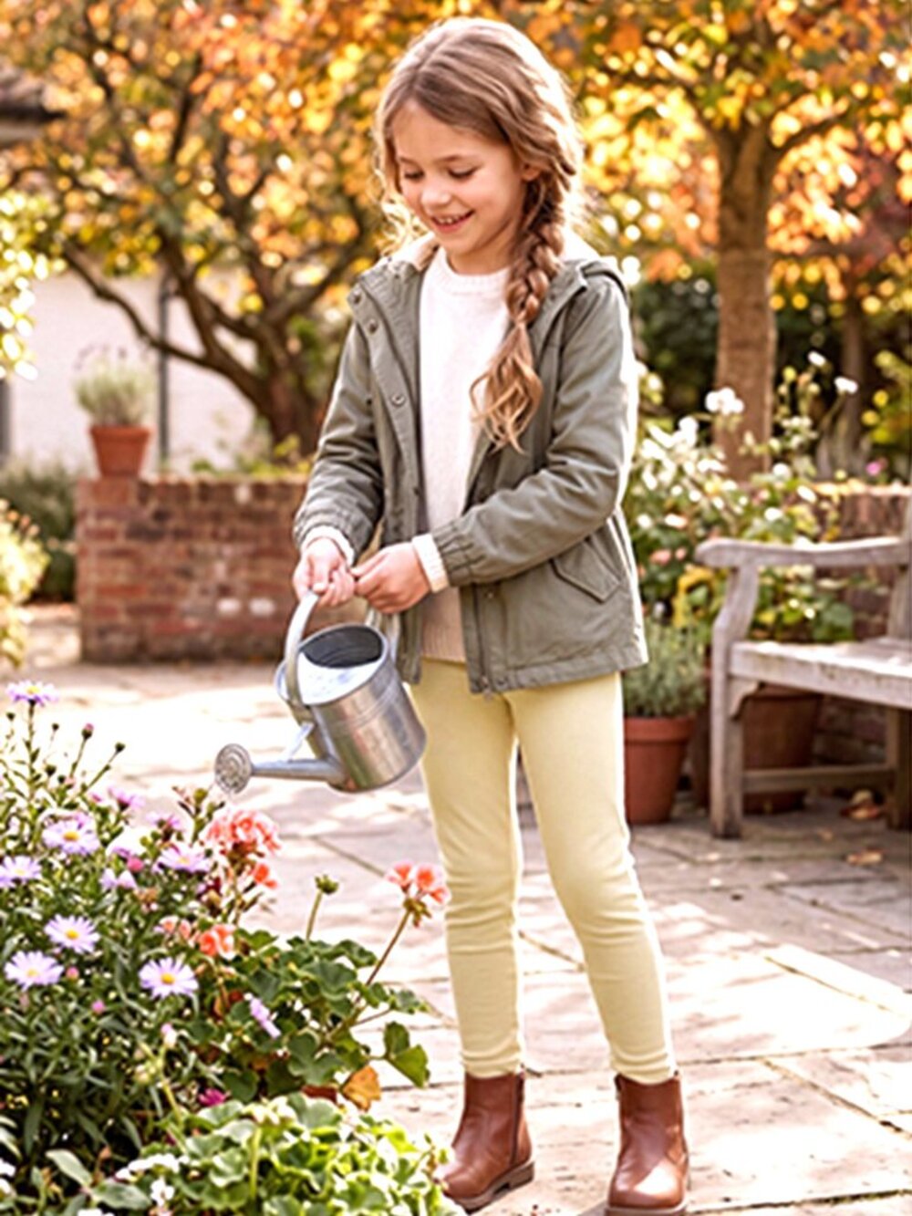 Girls Fleece Lined Winter Leggings Pants Sz L Ivory